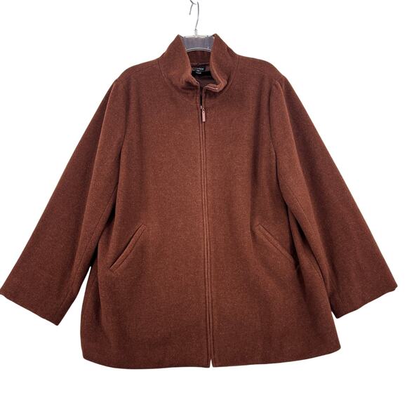 Eileen Fisher Italian Wool Jacket Size L Cinnamon Brown Lined Zip Coat Pockets - Picture 1 of 10